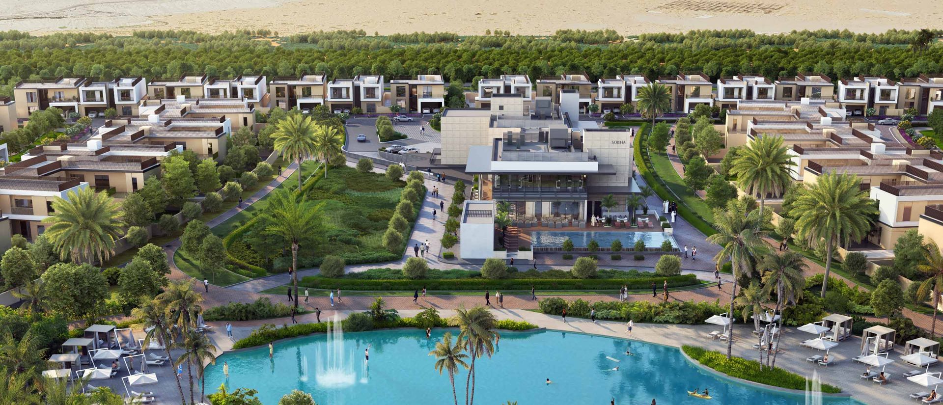 Sobha Elwood villa community and lagoon, Dubai
